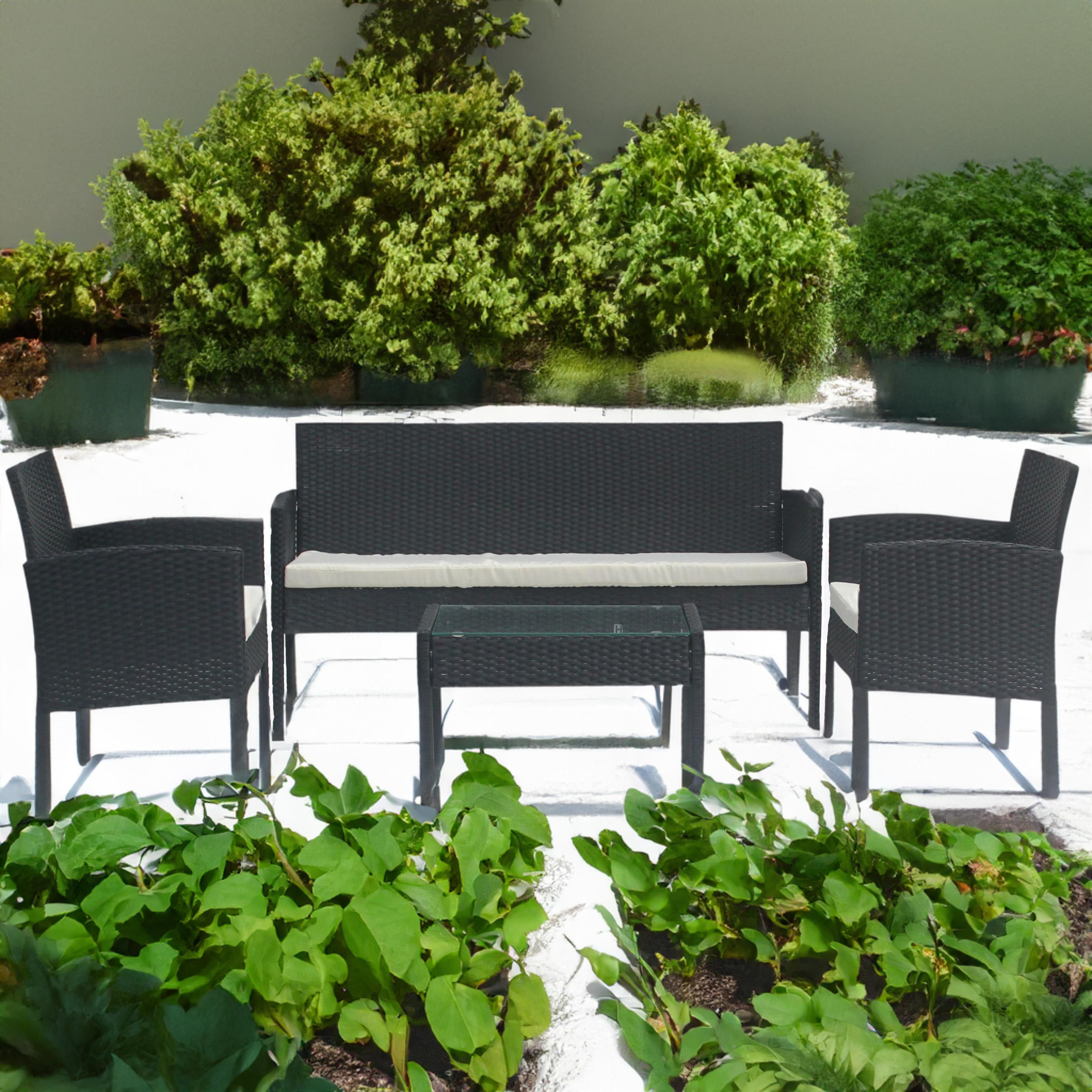 Set mobilier de gradina DeHome MG410, canapea, fotolii si masuta incluse, culoare negru