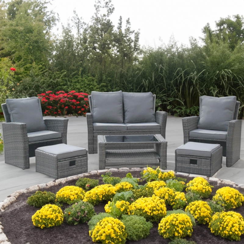 Set mobilier de gradina DeHome MG600, canapea, fotolii si masuta incluse