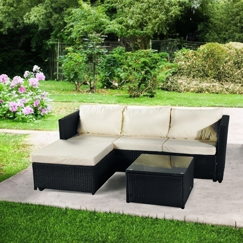 Set mobilier de gradina DeHome MG660, 4 locuri, canapea tip sezlong, masa Negru