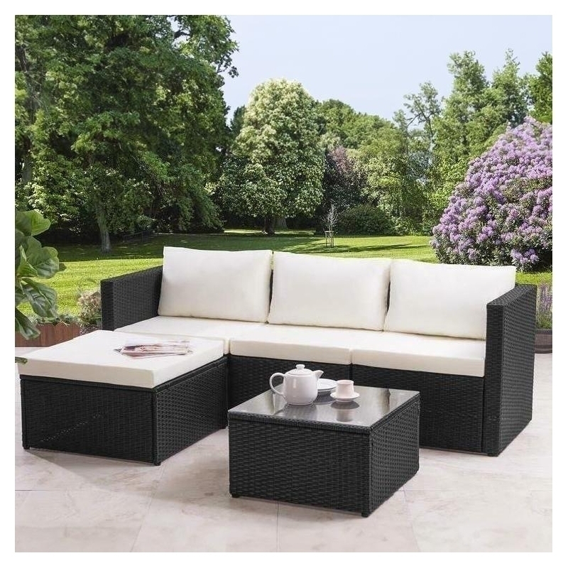 Set mobilier de gradina DeHome MG660, 4 locuri, canapea tip sezlong, masa Negru