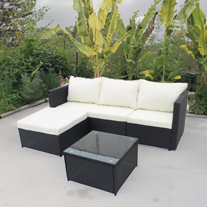 Set mobilier de gradina DeHome MG660, 4 locuri, canapea tip sezlong, masa Negru