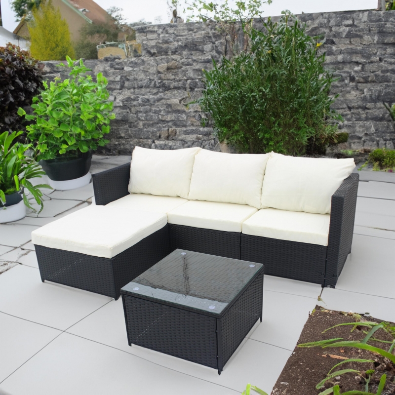 Set mobilier de gradina DeHome MG660, 4 locuri, canapea tip sezlong, masa Negru