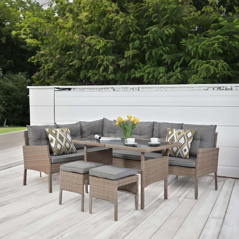 Set mobilier de gradina DeHome MG790, 8 locuri, masa, canapele, tabureti Coffee