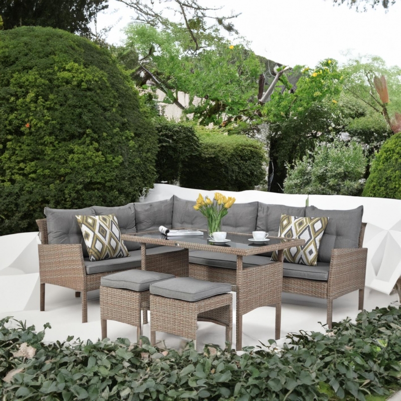 Set mobilier de gradina DeHome MG790, 8 locuri, masa, canapele, tabureti Coffee