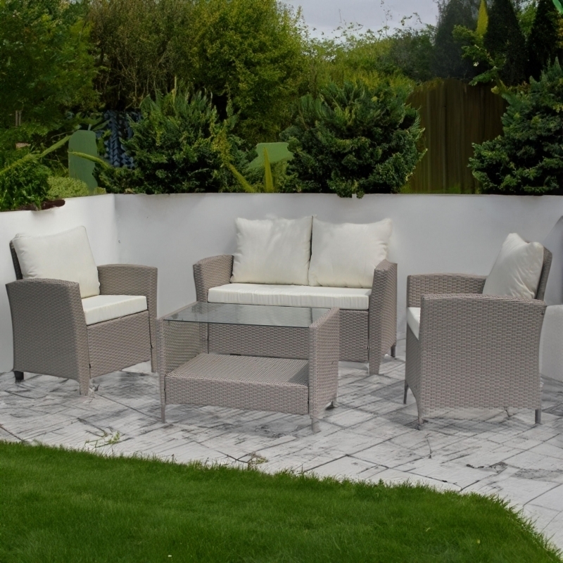 Set mobilier de gradina DeHome MG800, canapea, fotolii si masuta incluse, culoare galben maroniu