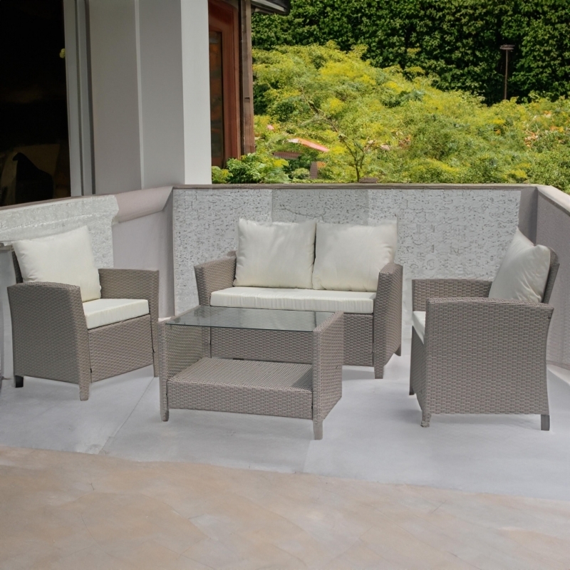 Set mobilier de gradina DeHome MG800, canapea, fotolii si masuta incluse, culoare galben maroniu