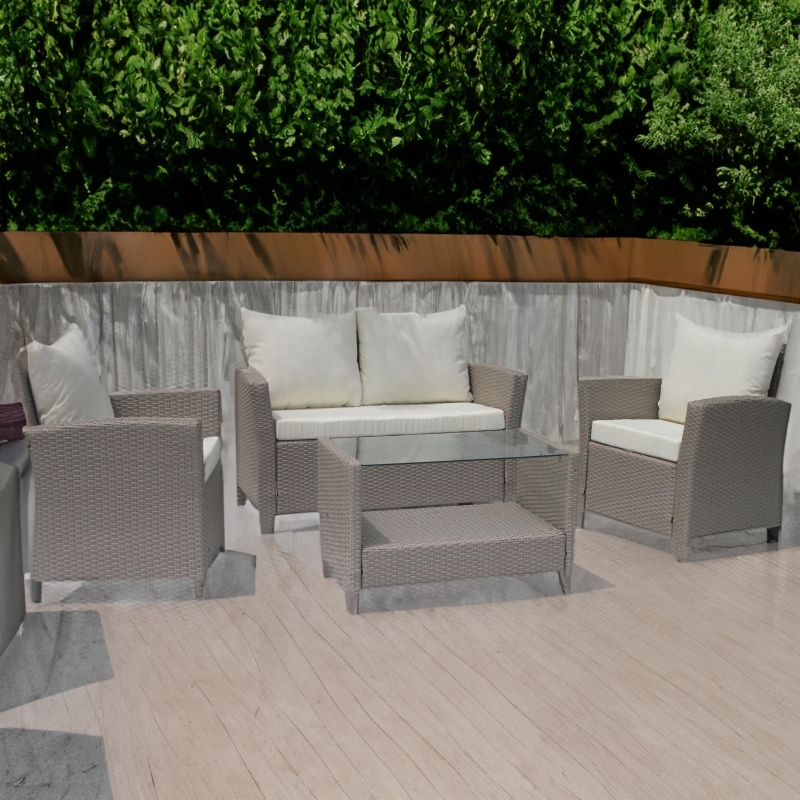 Set mobilier de gradina DeHome MG800, canapea, fotolii si masuta incluse, culoare galben maroniu