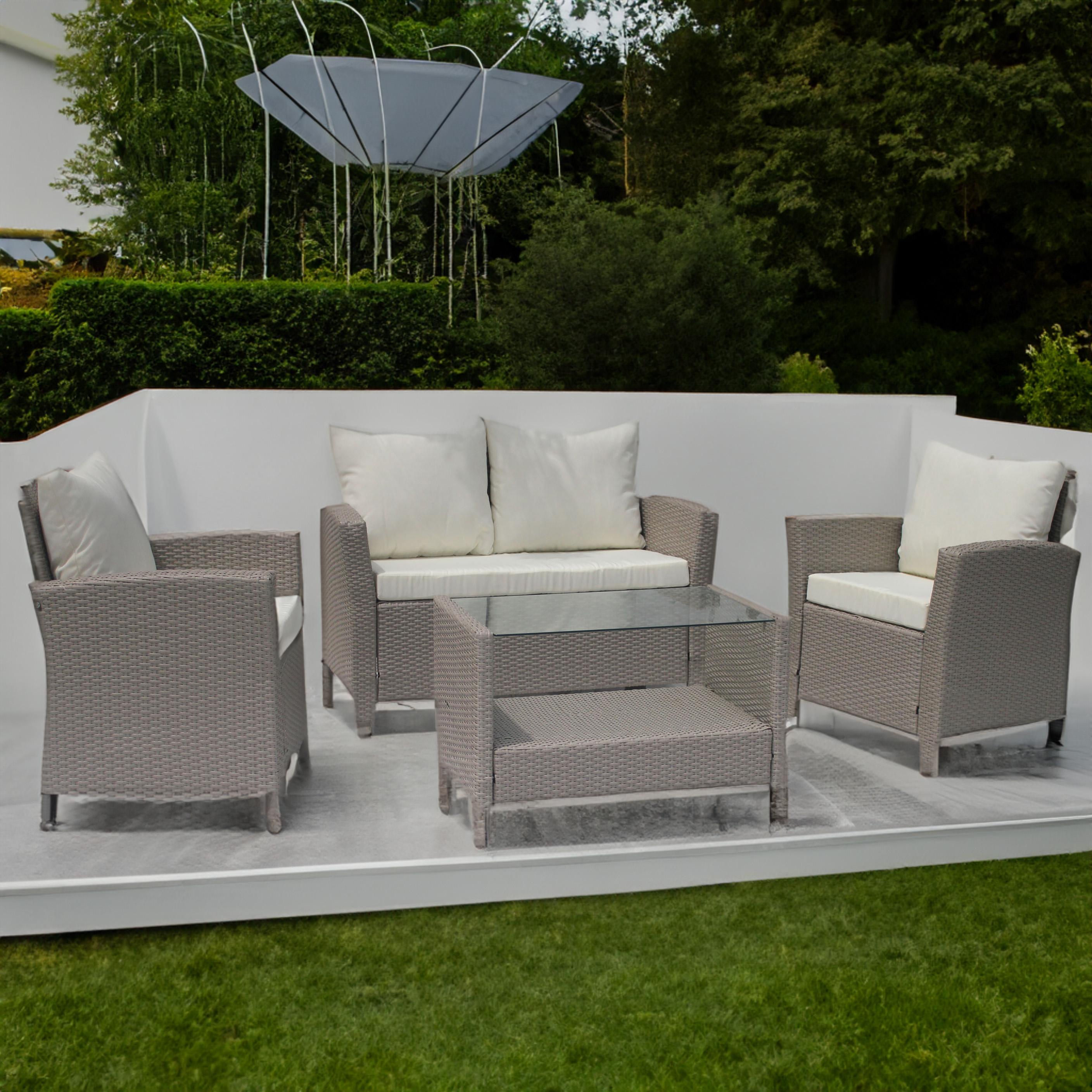 Set mobilier de gradina DeHome MG800, canapea, fotolii si masuta incluse, culoare galben maroniu