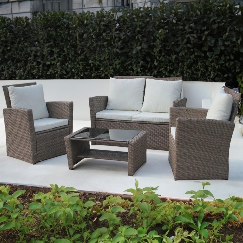 Set mobilier de gradina DeHome MG900, canapea, fotolii si masuta incluse, culoare coffee