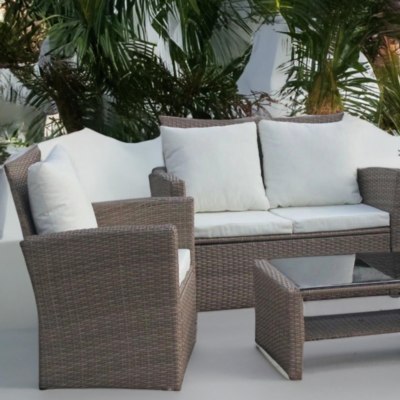 Set mobilier de gradina DeHome MG900, canapea, fotolii si masuta incluse, culoare coffee