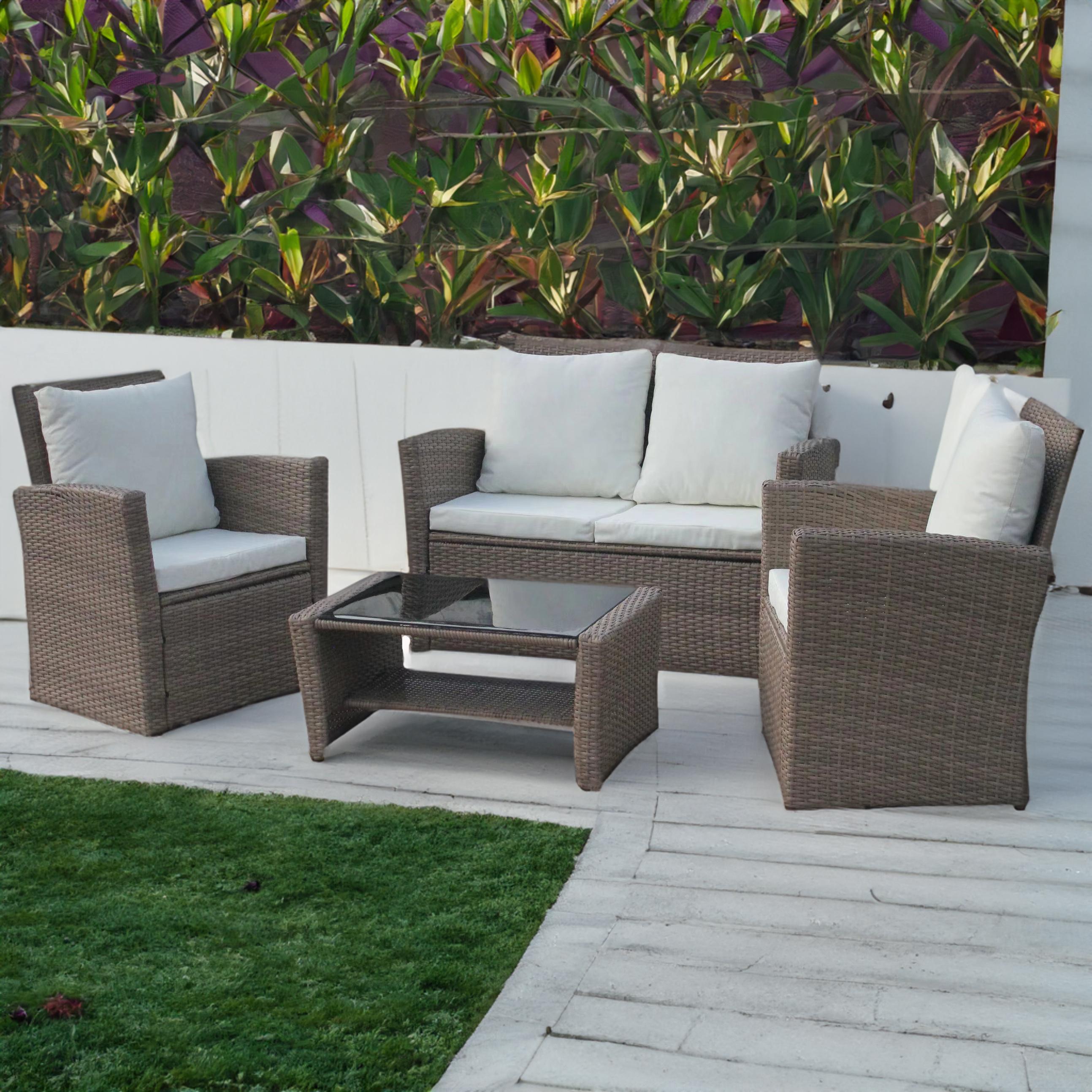 Set mobilier de gradina DeHome MG900, canapea, fotolii si masuta incluse, culoare coffee