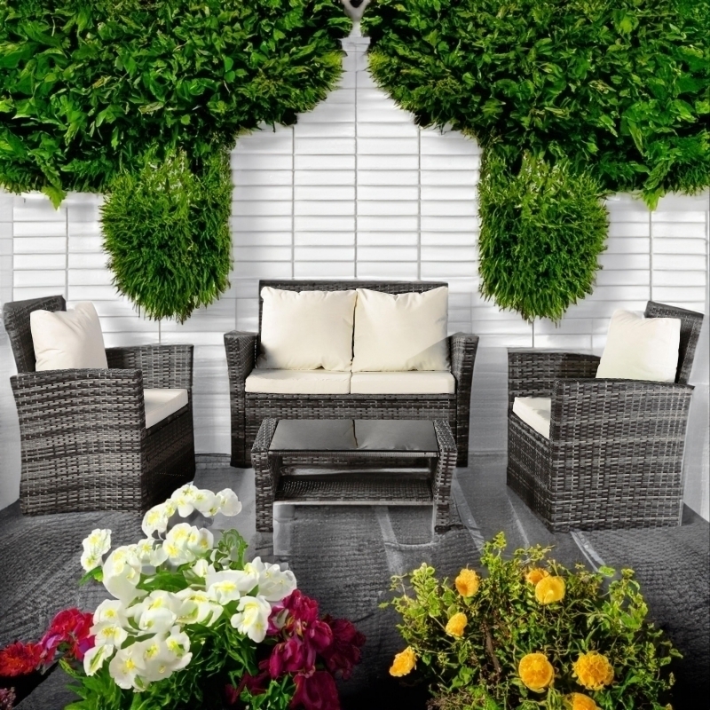 Set mobilier de gradina DeHome Zafir 900 Gray, canapea, fotolii si masuta incluse, culoare gri