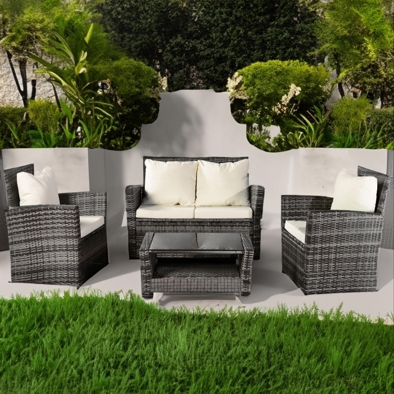 Set mobilier de gradina DeHome Zafir 900 Gray, canapea, fotolii si masuta incluse, culoare gri