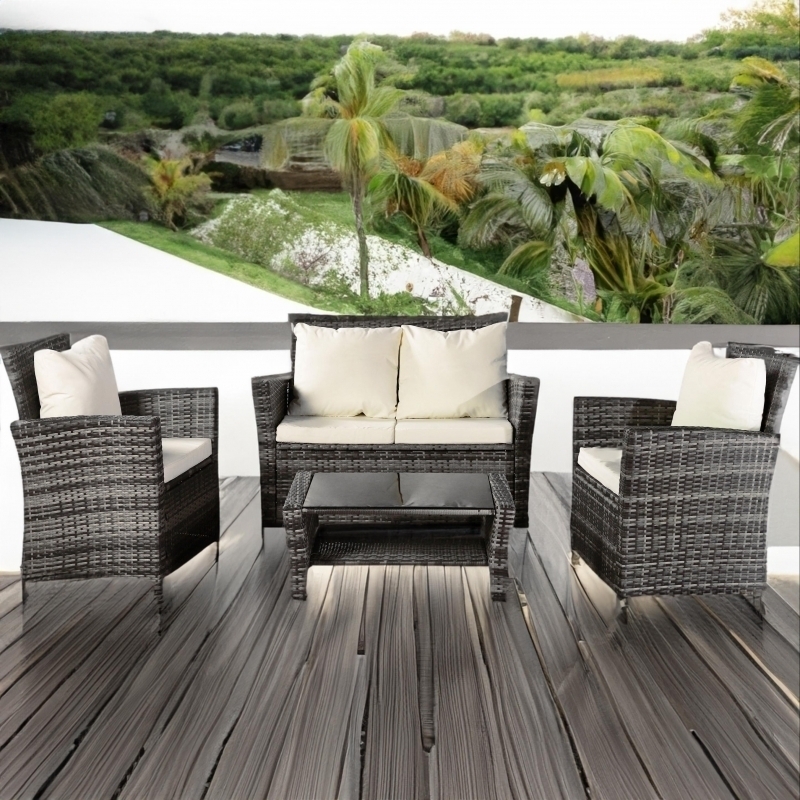 Set mobilier de gradina DeHome Zafir 900 Gray, canapea, fotolii si masuta incluse, culoare gri