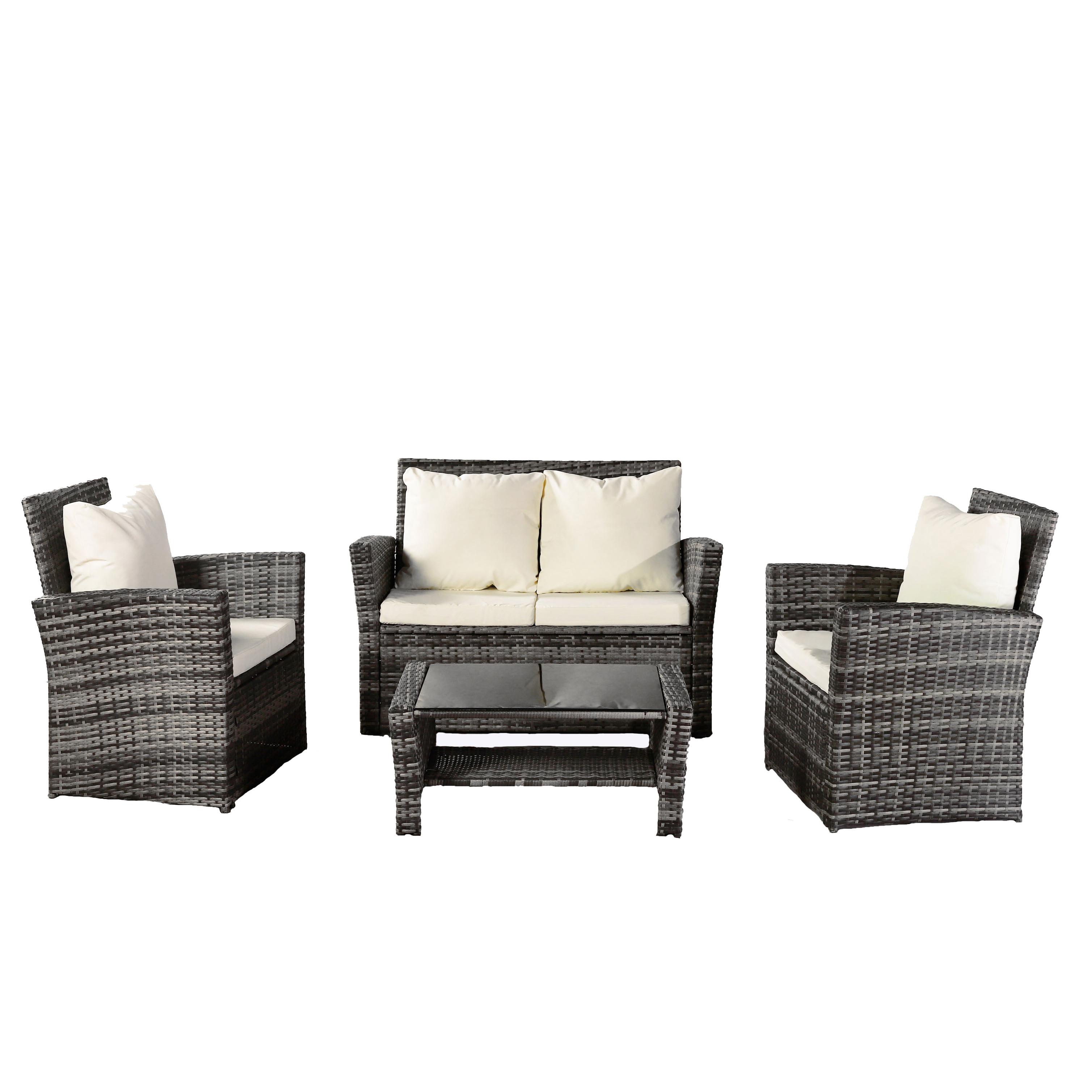 Set mobilier de gradina DeHome Zafir 900 Gray, canapea, fotolii si masuta incluse, culoare gri