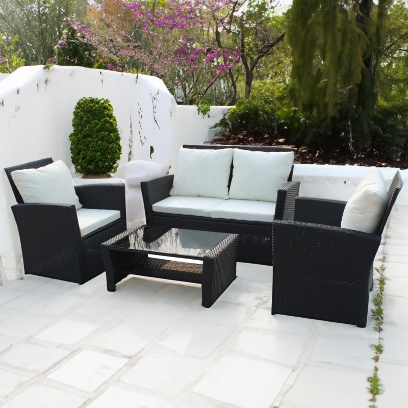 Set mobilier de gradina DeHome MG900, canapea, fotolii si masuta incluse, culoare negru