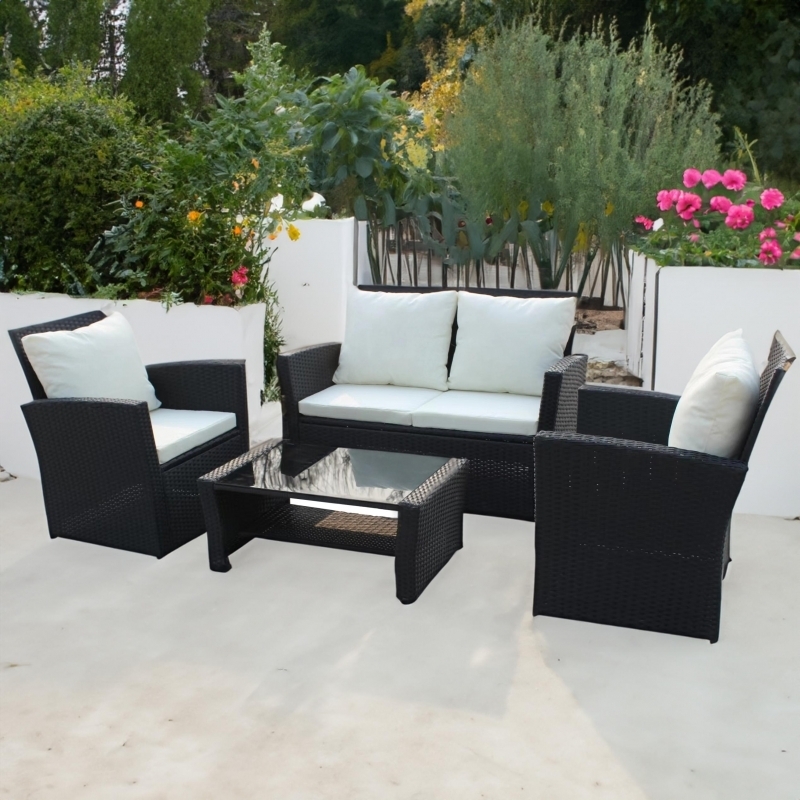 Set mobilier de gradina DeHome MG900, canapea, fotolii si masuta incluse, culoare negru