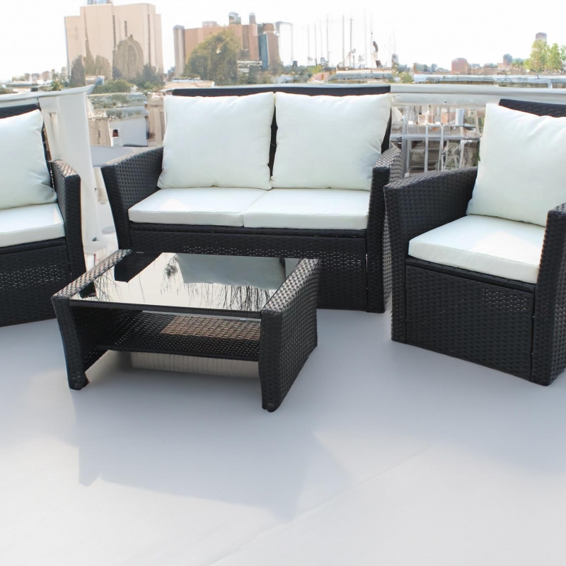 Set mobilier de gradina DeHome MG900, canapea, fotolii si masuta incluse, culoare negru