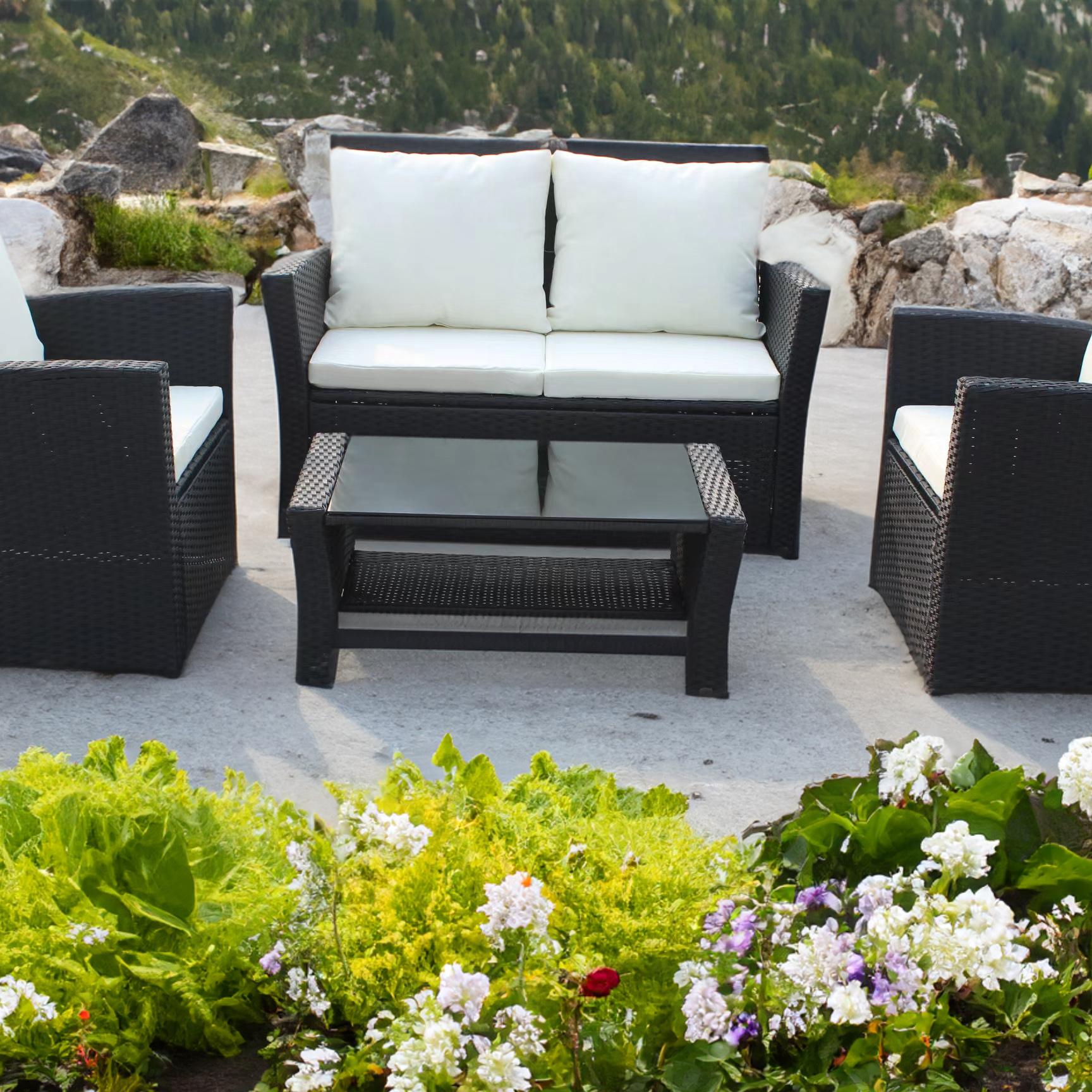 Set mobilier de gradina DeHome MG900, canapea, fotolii si masuta incluse, culoare negru