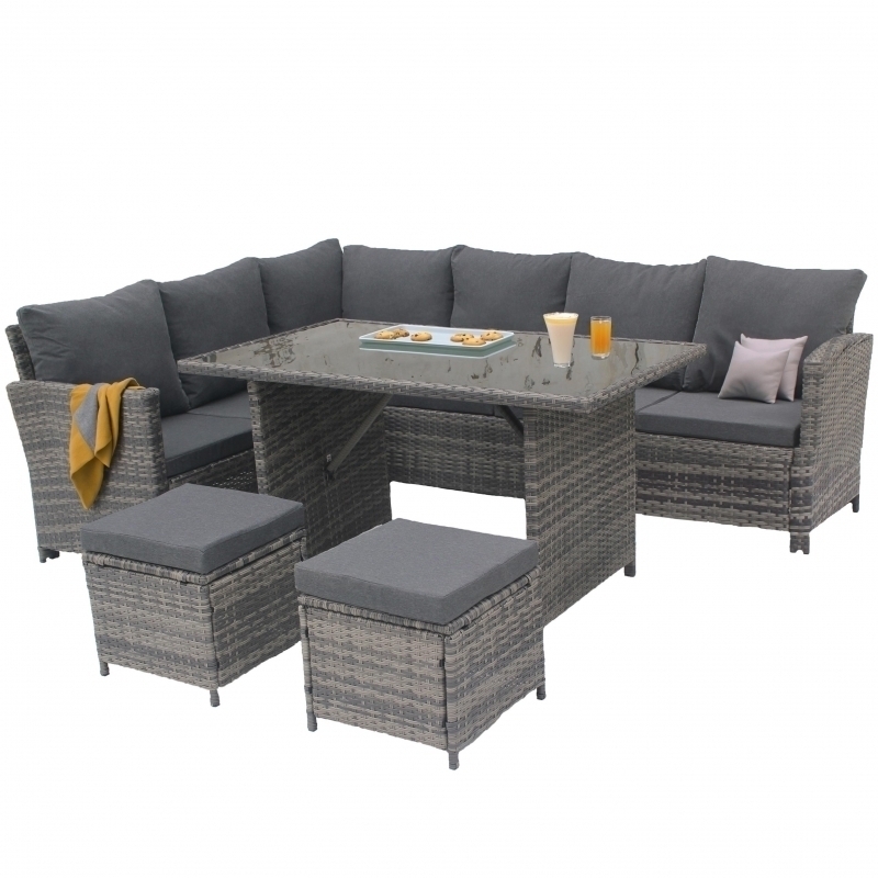 Set mobilier de gradina DeHome Zafir 190 Gray, 8 locuri, canapea, coltar, masa, design modern, culoare gri