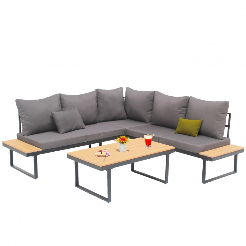 Set mobilier de gradina DeHome Zafir 312 Gray, 5 locuri, coltar generos, masuta cafea, design modern, culoare gri
