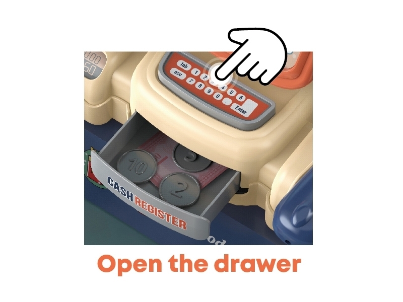 Set supermarket AliBibi cu casa de markat cu 42 de accesorii