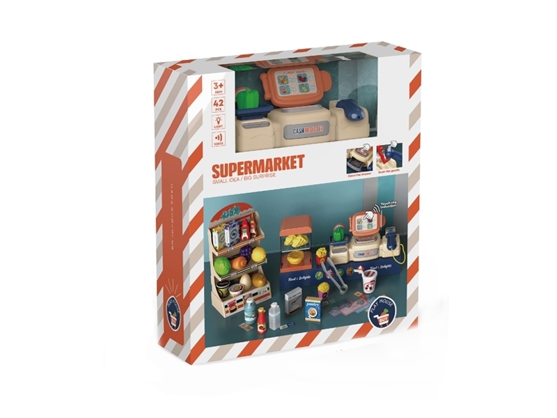 Set supermarket AliBibi cu casa de markat cu 42 de accesorii