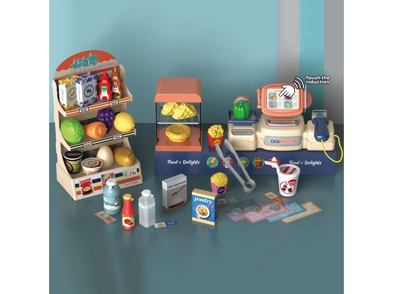 Set supermarket AliBibi cu casa de markat cu 42 de accesorii