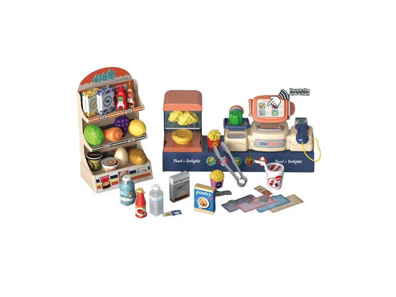 Set supermarket AliBibi cu casa de markat cu 42 de accesorii