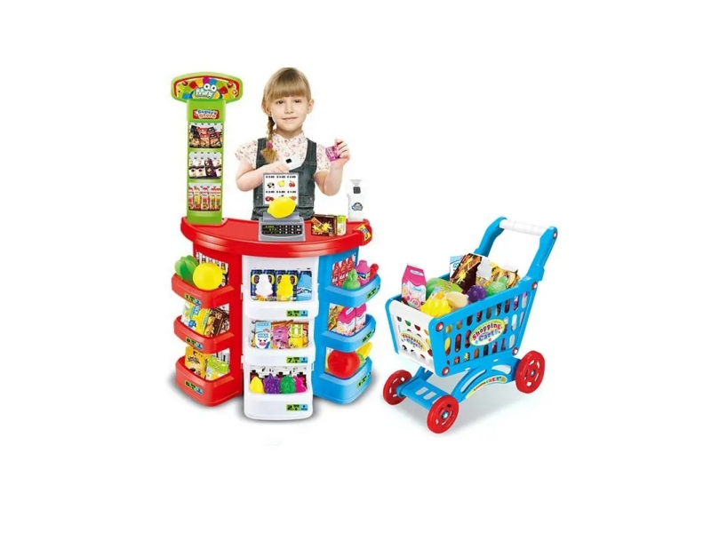 Supermarket AliBIbi, cantar, scanner si carucior de cumparaturi