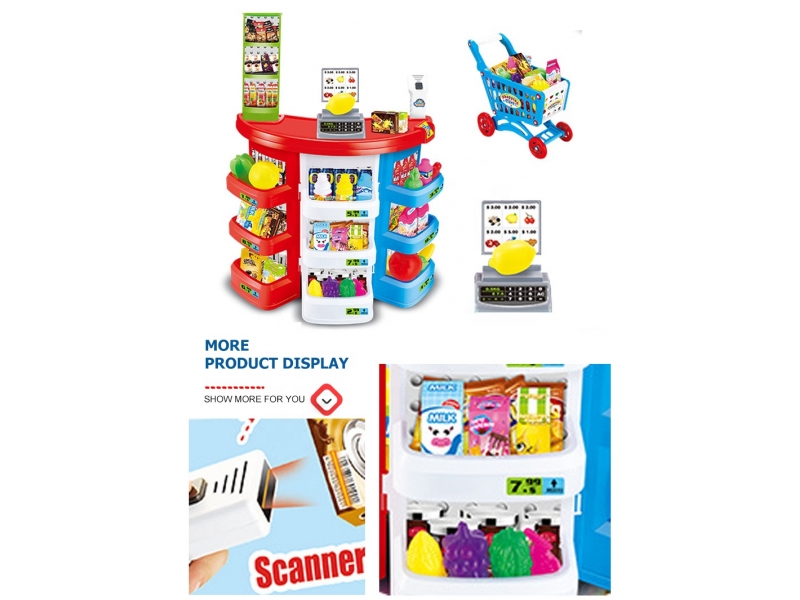 Supermarket AliBIbi, cantar, scanner si carucior de cumparaturi