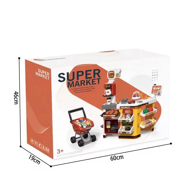 Supermarket AliBIbi , cu scanner, cantar si carucior de cumparaturi, rosu