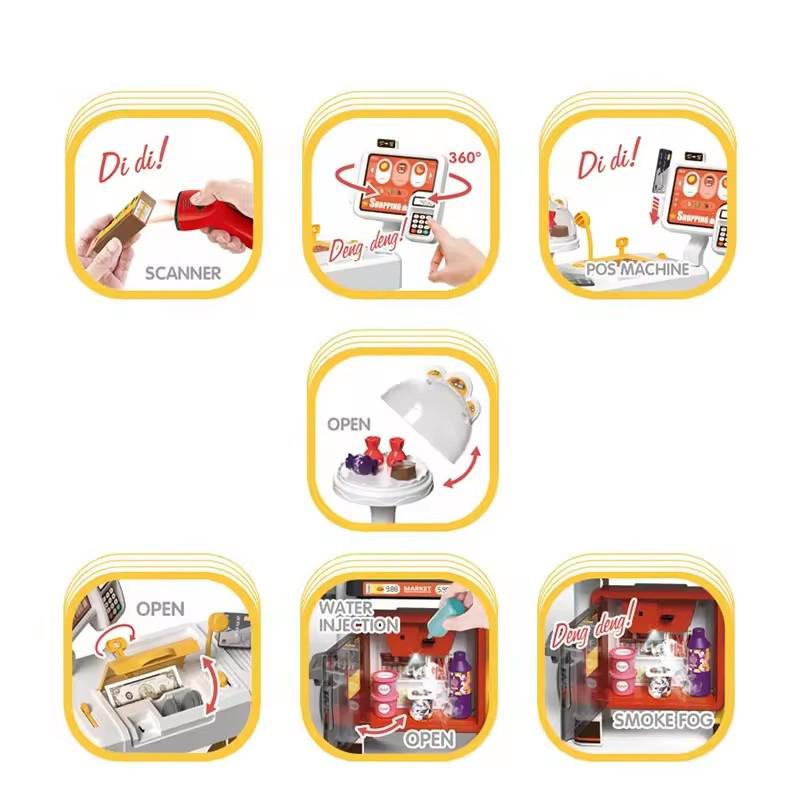 Supermarket AliBIbi , cu scanner, cantar si carucior de cumparaturi, rosu