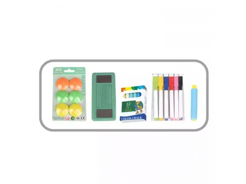 Tabla magnetica 2 in 1 AliBibi, cu stativ si accesorii de scriere, galben-albastru