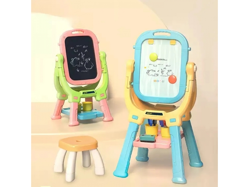 Tabla magnetica 2 in 1 AliBibi, cu stativ si accesorii de scriere, roz-verde