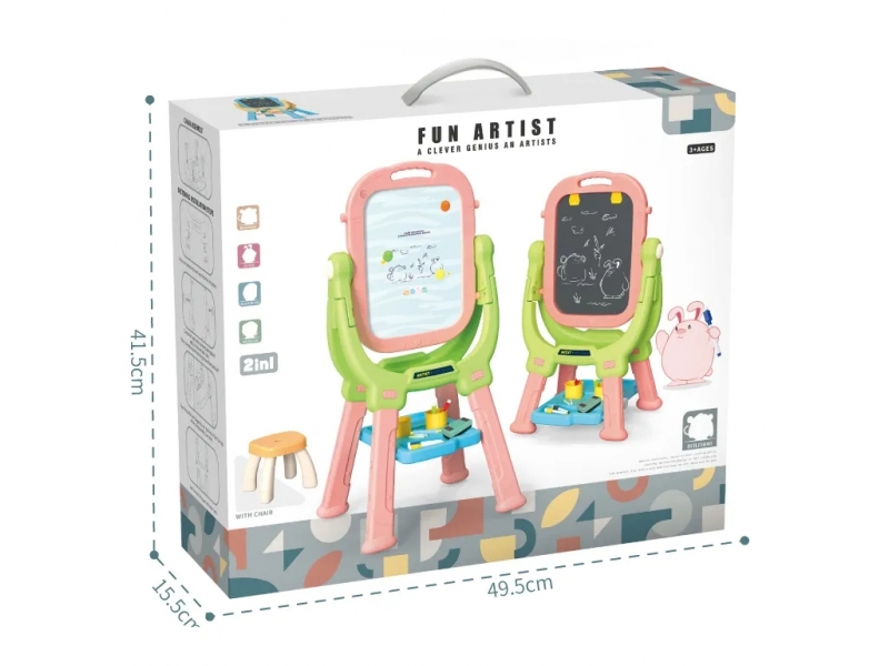 Tabla magnetica 2 in 1 AliBibi, cu stativ si accesorii de scriere, roz-verde