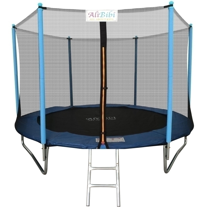 Trambulina AliBibi Fun 506, albastra, diametru 183 cm ( 6 FT ), plasa de siguranta, scara inclusa, plasa rezistenta UV, structura metal