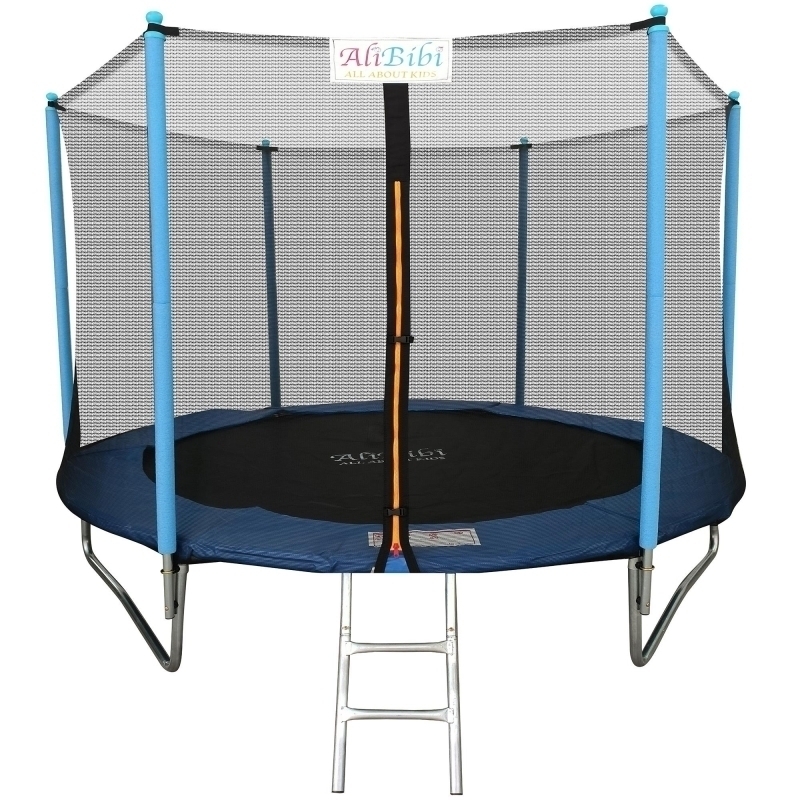Trambulina AliBibi Fun 508, albastra, diametru 244 cm ( 8 FT ), plasa de siguranta, scara inclusa, plasa rezistenta UV, structura metal
