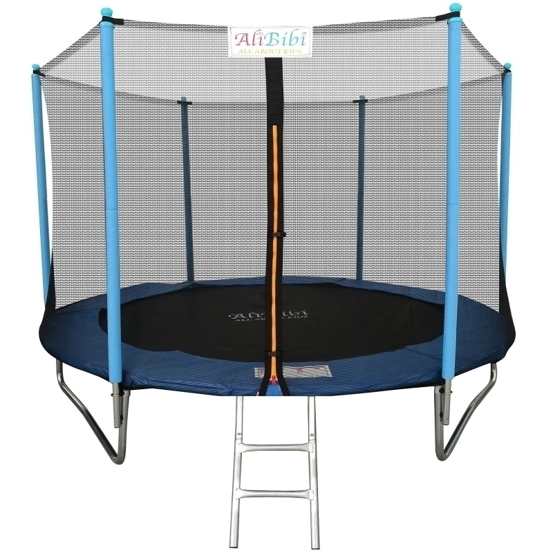 Trambulina AliBibi Fun 510, albastra, diametru 305 cm ( 10 FT ), plasa de siguranta, scara inclusa, plasa rezistenta UV, structura metal