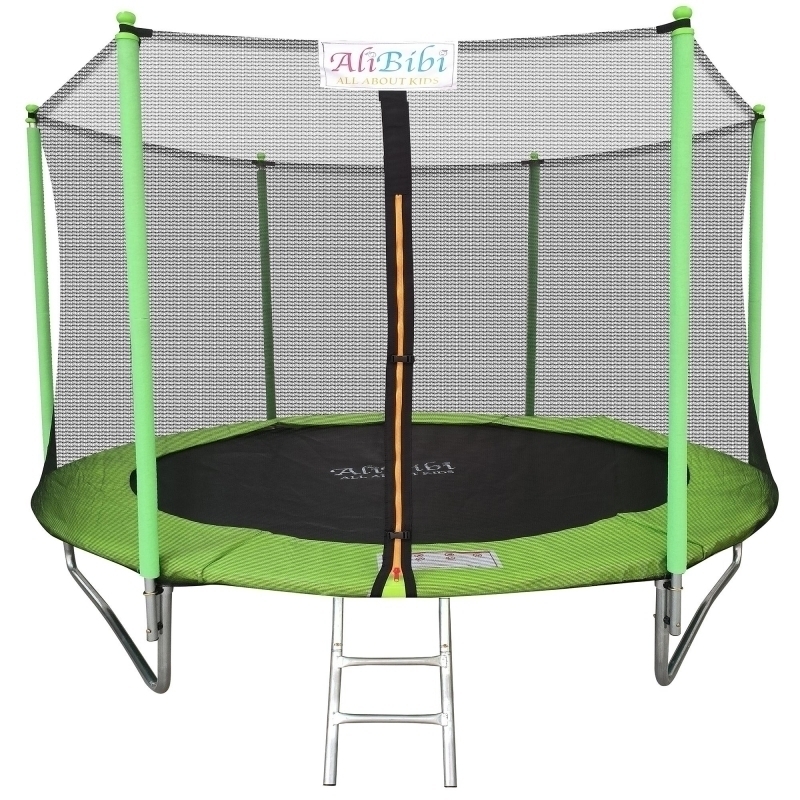 Trambulina AliBibi Fun 608, verde, diametru 244 cm ( 8 FT ), plasa de siguranta, scara inclusa, plasa rezistenta UV, structura metal