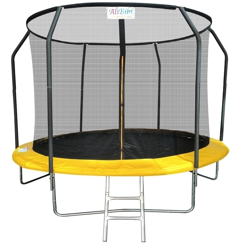 Trambulina AliBibi Fun 706, galbena, diametru 183 cm ( 6 FT ), plasa de siguranta, scara inclusa, plasa rezistenta UV, structura metal