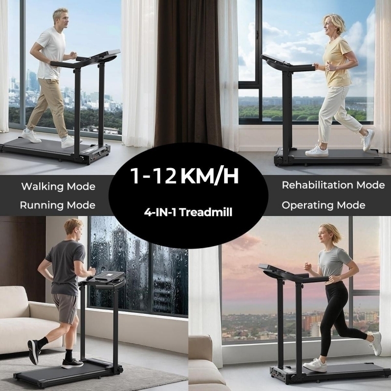 Banda de alergare electrica FitTronic K1100, motor de 2.5 CP, greutate suportata 110 kg, 4 moduri de alergare pana la 12 km/h, muzica prin Bluetooth, control cu smartphone prin aplicatii: Fitshow, Kinomap, Zwift