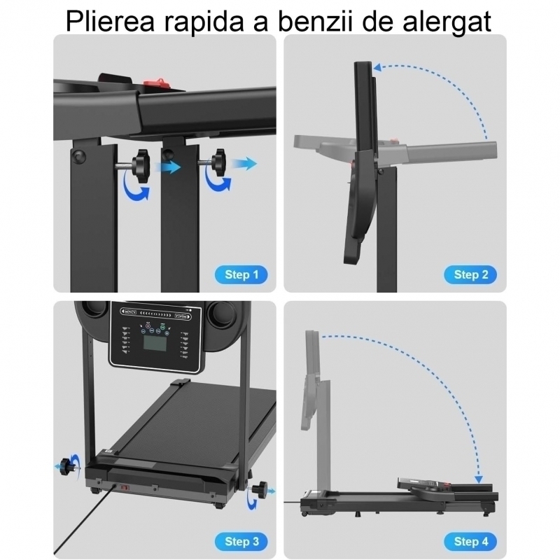 Banda de alergare electrica FitTronic K1100, motor de 2.5 CP, greutate suportata 110 kg, 4 moduri de alergare pana la 12 km/h, muzica prin Bluetooth, control cu smartphone prin aplicatii: Fitshow, Kinomap, Zwift
