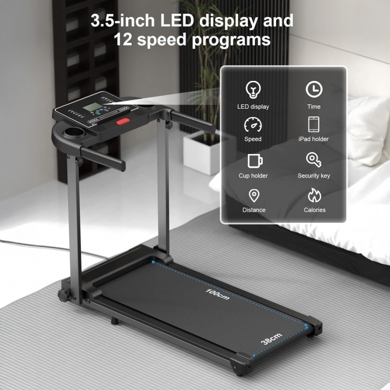Banda de alergare electrica FitTronic K1100, motor de 2.5 CP, greutate suportata 110 kg, 4 moduri de alergare pana la 12 km/h, muzica prin Bluetooth, control cu smartphone prin aplicatii: Fitshow, Kinomap, Zwift