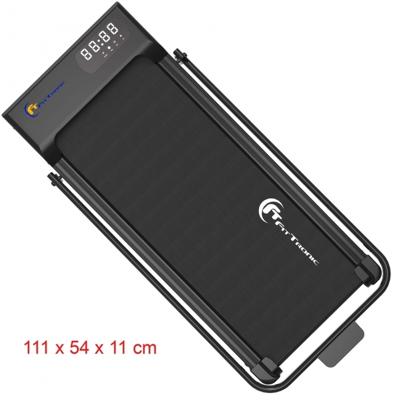 Banda de alergare FitTronic Krome 500, motor 2 CP, viteza maxima 8 km/h, latime suprafata de alergare 40 cm, pliabila doar 11 cm, 12 programe de antrenament