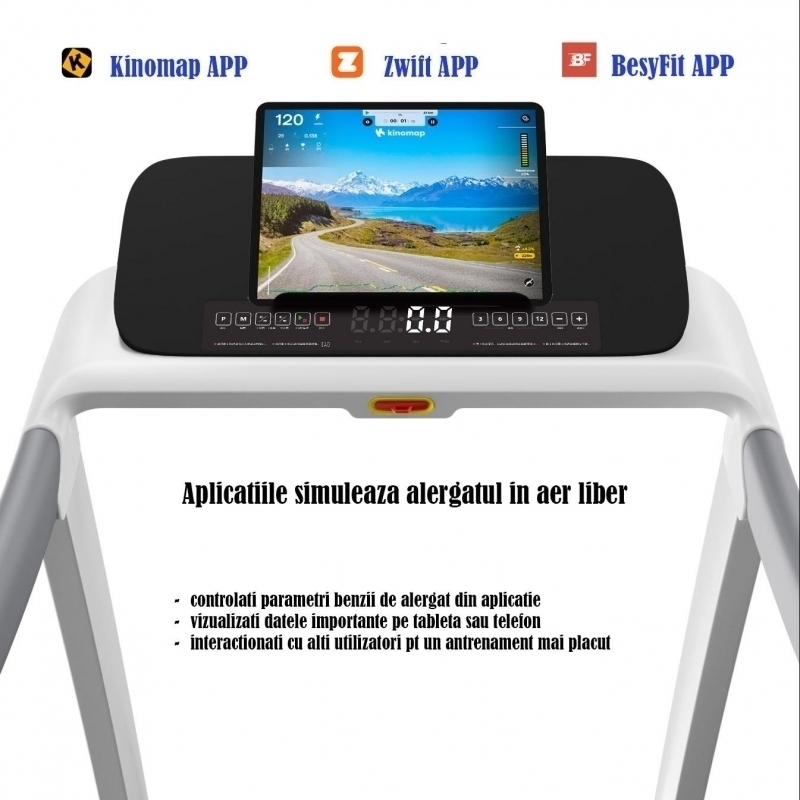 Banda de alergare FitTronic Delta 4000, motor 2 CP, viteza maxima 16 km/h, greutate suportata 140 kg, Kinomap, Zwift, Besyfit