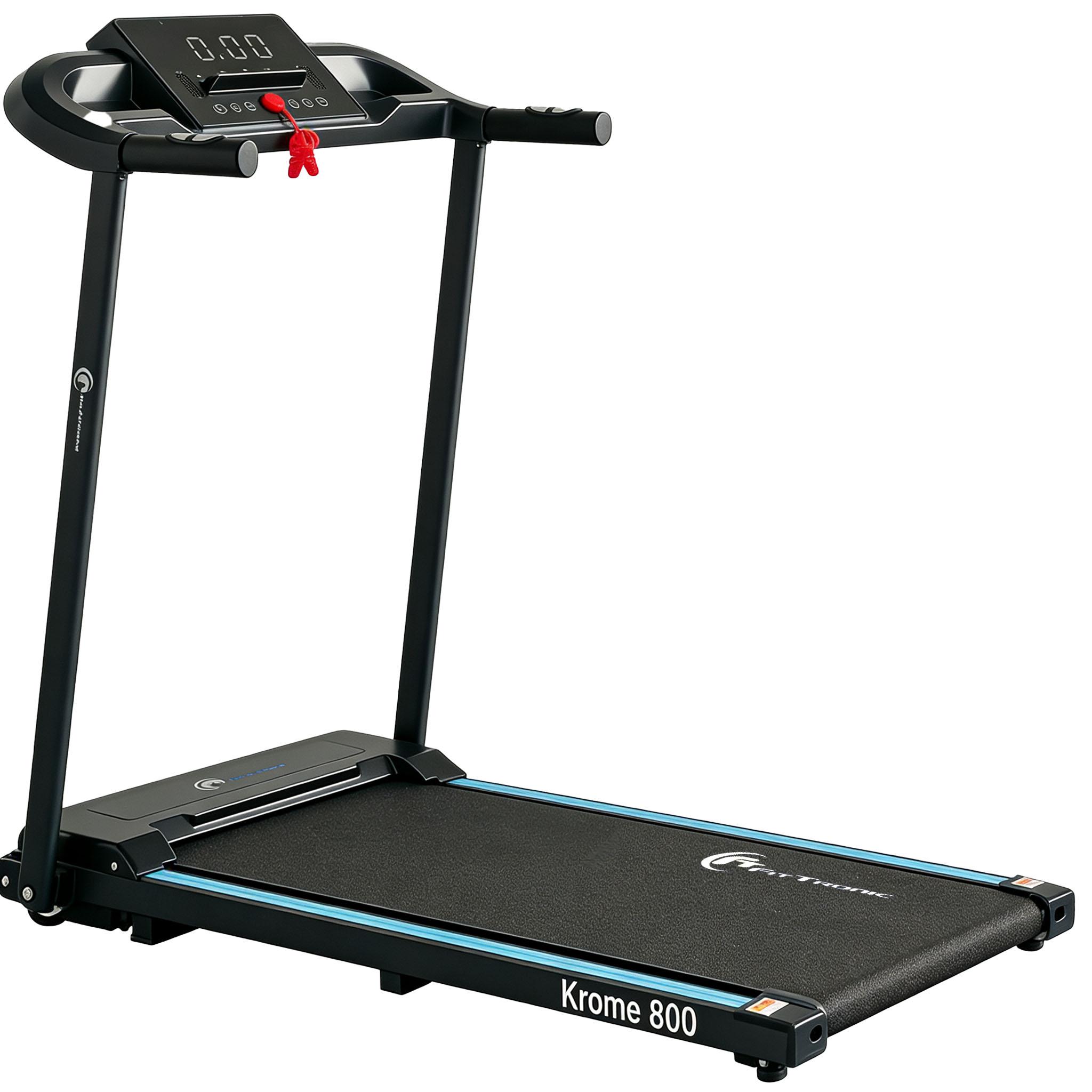 Banda de alergare FitTronic Krome 800, motor 2 CP, viteza maxima 10 km/h, greutate suportata 100 kg, 12 programe de antrenament