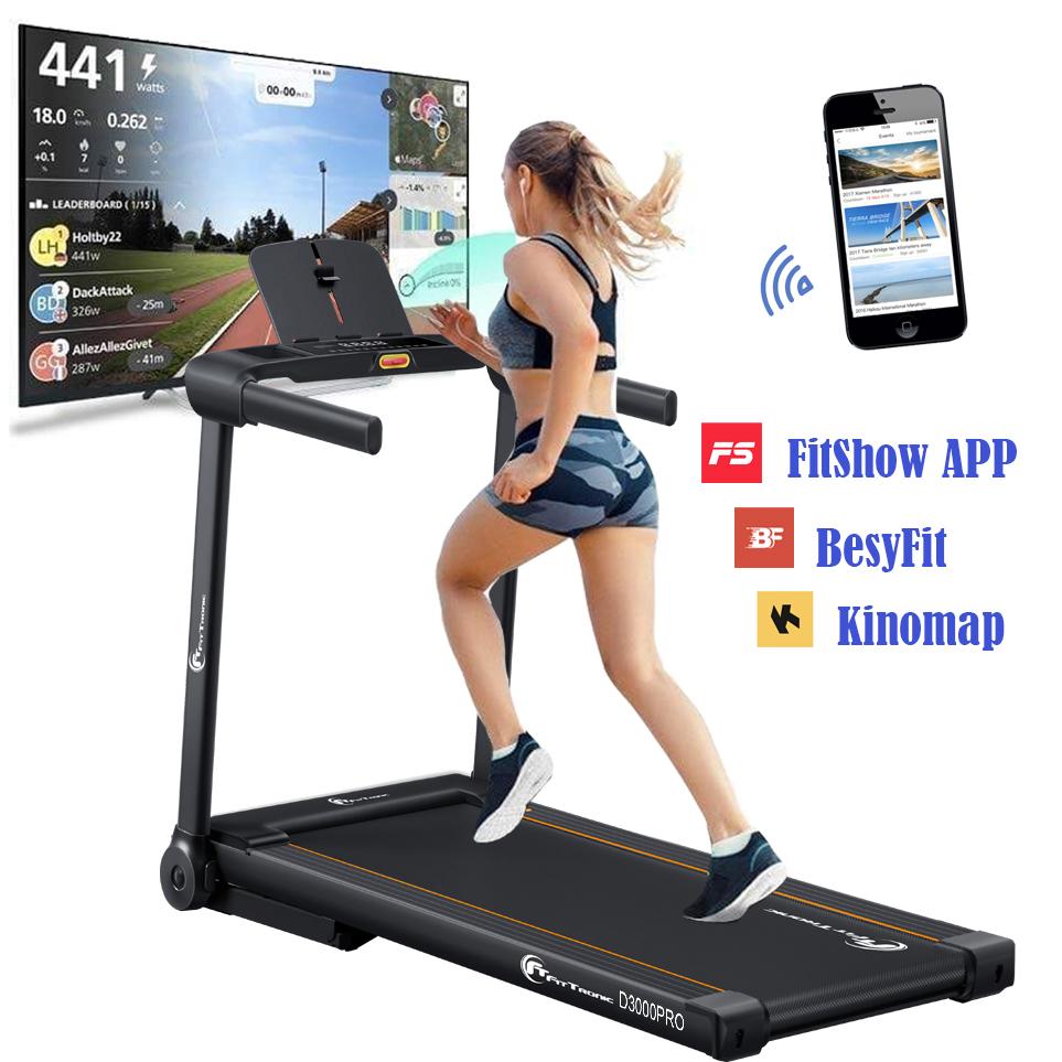 Banda de alergare electrica FitTronic Delta 3000 PRO, motor 2.0 CP, inclinatie electrica 20%, greutate suportata 120 kg, Aplicatii Zwift, Kinomap, Besyfit