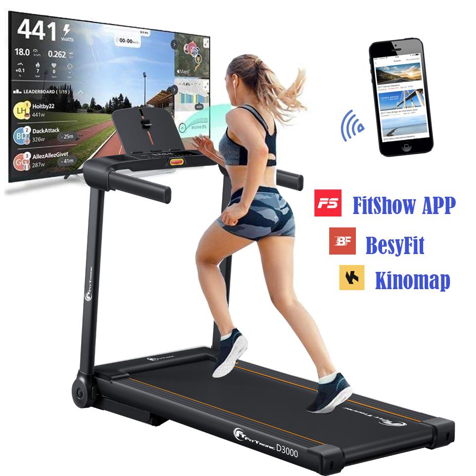 Banda de alergare electrica FitTronic Delta 3000, motor 2.0 CP, greutate suportata 120kg, viteza pana la 14km/h, suprafata alergare 120x42cm, ,Aplicatii  Zwift, Kinomap, Besyfit