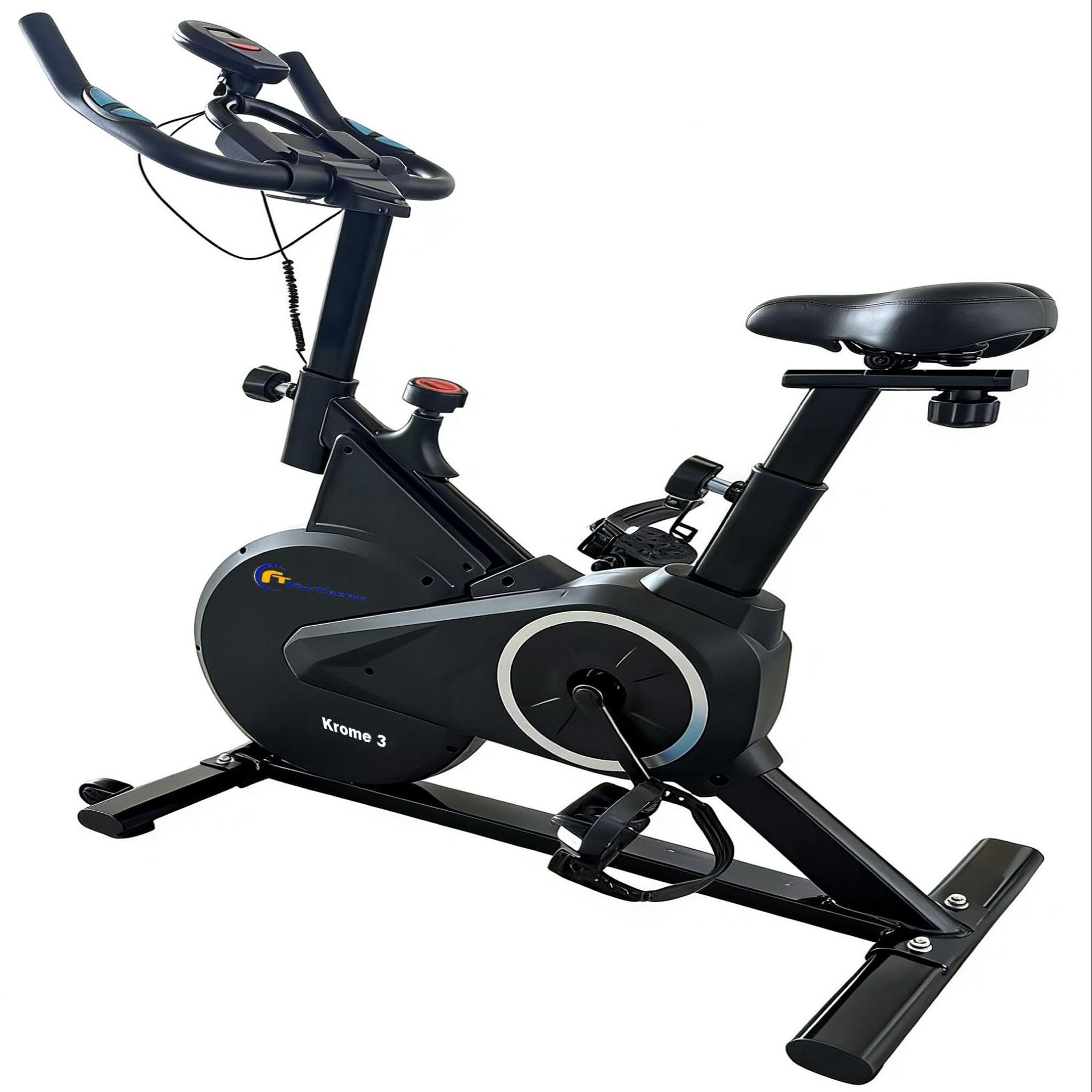 Bicicleta indoor-cycling FitTronic Krome 3, afisaj electronic, volanta 8 kg, design modern si robust